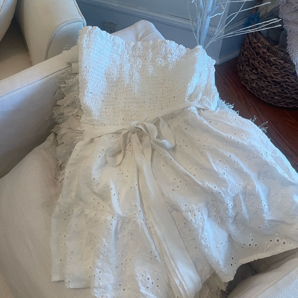 Ocean Drive tube top stretchy one piece NWOT white eyelet shorts 100% cotton